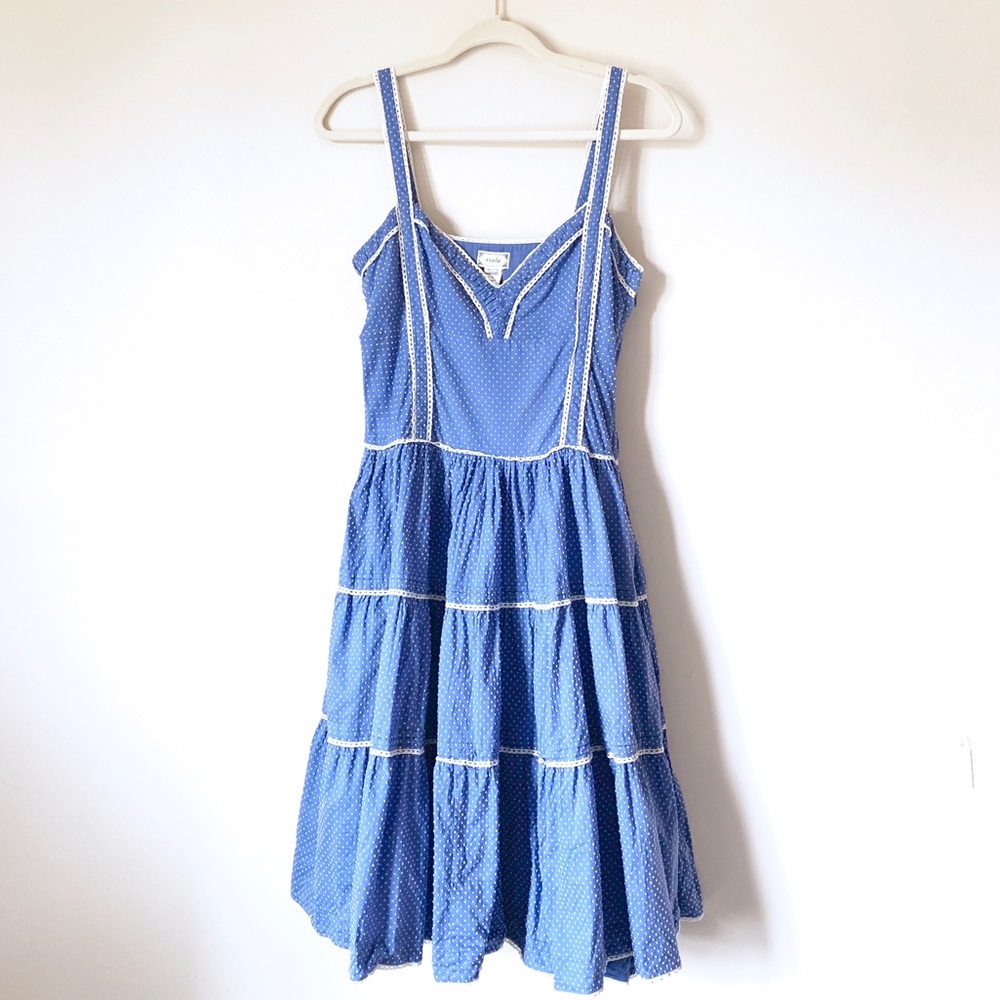 Anthropologie Blue Polka Dot Lace Dress | Size 8 | Feminine Vintage Cottagecore